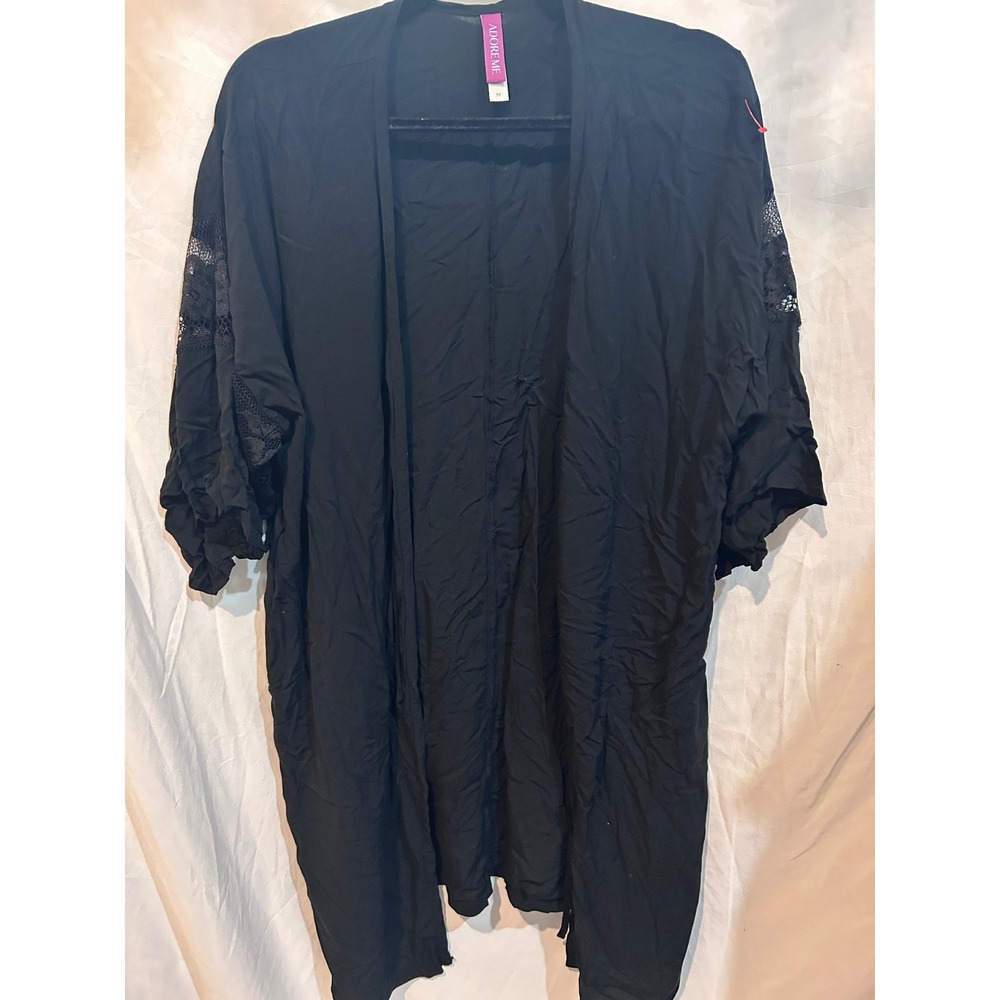 Adore Me Black Lace Trim Kimono Cardigan Cover Up‎ Women's Medium M